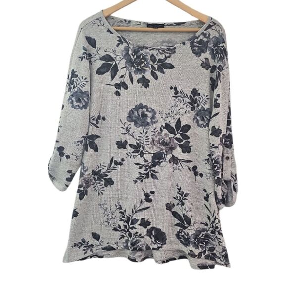 Lane Bryant Floral Tunic Top Sz 14/16 Gray Black Long Sleeve Oversized Boho Chic - Picture 1 of 14